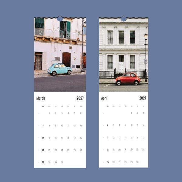 2027 wall calendar featuring vintage Fiat 500 cars