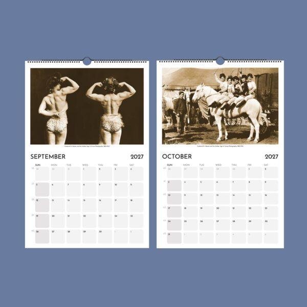 2027 wall calendar featuring vintage circus photography for September and October