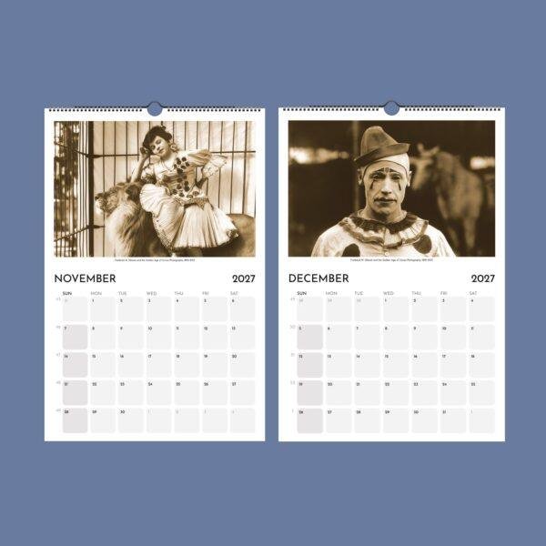 2027 wall calendar featuring vintage circus photography for November December