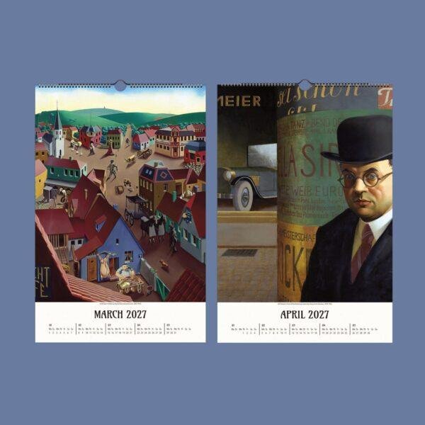 2027 wall calendar featuring Georg Scholz artwork for March and April