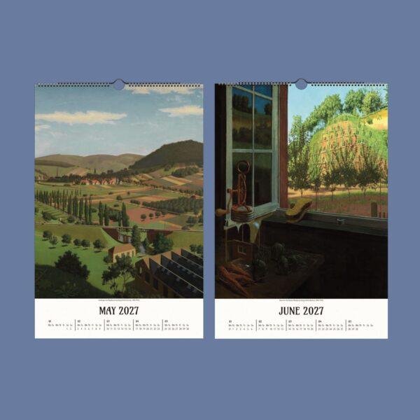 Two wall calendars showing May and June 2027 artwork