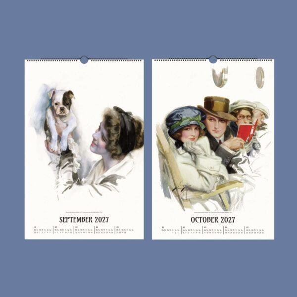 Vintage 2027 wall calendar showing September and October illustrations