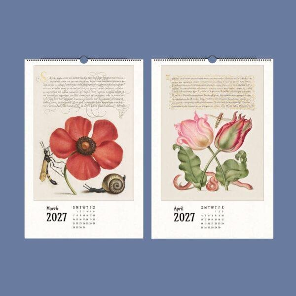 2027 wall calendar featuring vintage botanical illustrations of flowers