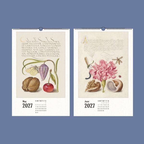 2027 wall calendar with vintage botanical illustration pages