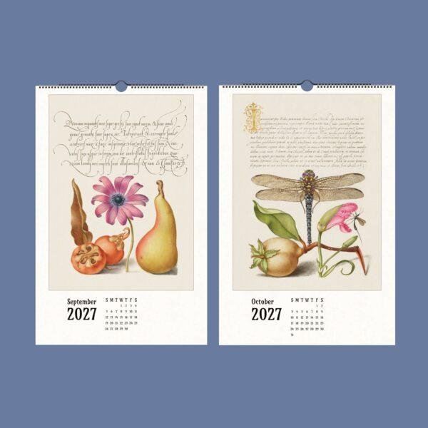2027 wall calendar featuring vintage botanical illustrations September October