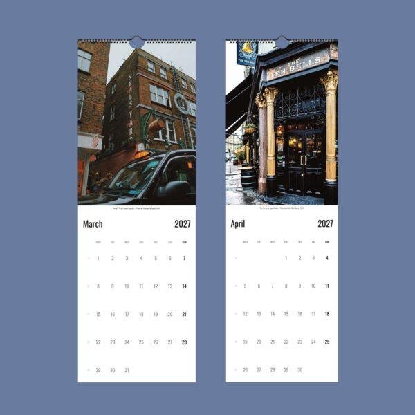 2027 wall calendar featuring London landmarks for March and April