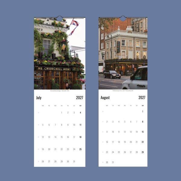 2027 wall calendar featuring London pubs July and August