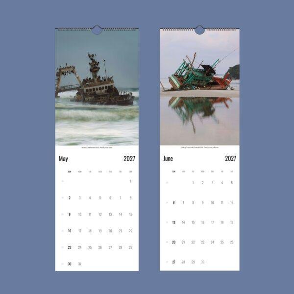 2027 wall calendar showing shipwrecks for May and June