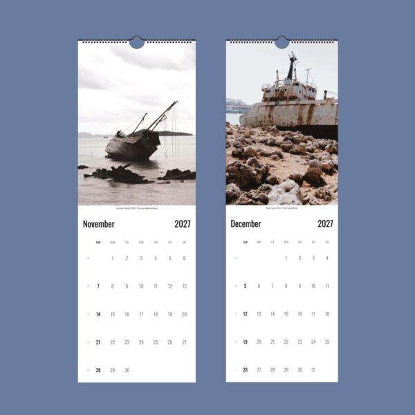 2027 wall calendar featuring shipwreck photography for November December