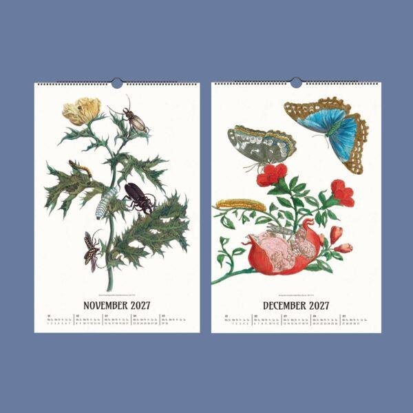 2027 wall calendar November December botanical insect illustrations