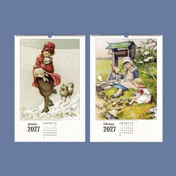 2027 wall calendar featuring vintage children's illustrations