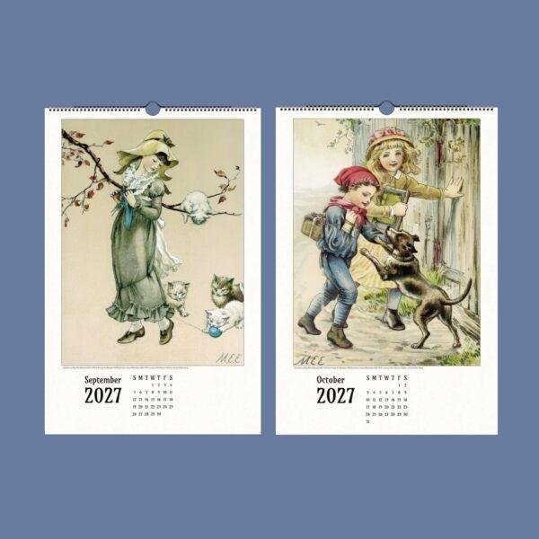 Vintage 2027 wall calendar with Victorian children illustrations