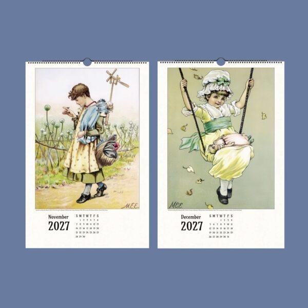 Two 2027 wall calendars featuring vintage Victorian children's illustrations