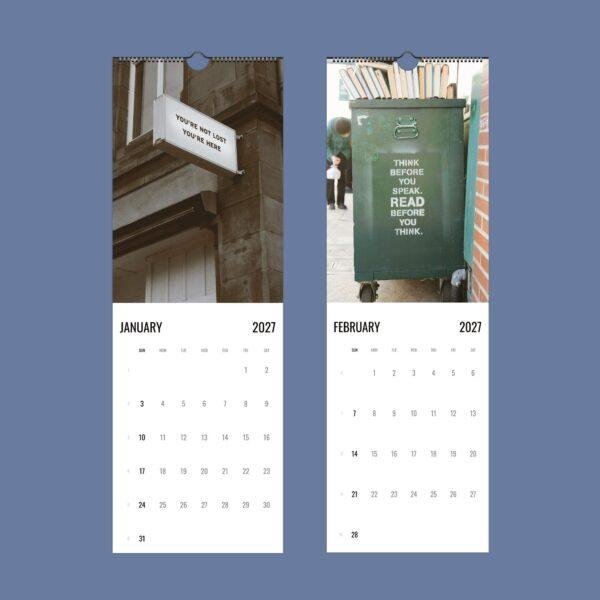 2027 wall calendar showing January and February inspirational photos