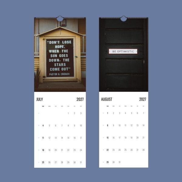 2027 wall calendar July August inspirational quote pages