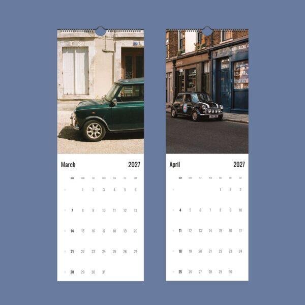 2027 wall calendar featuring classic Mini Cooper cars