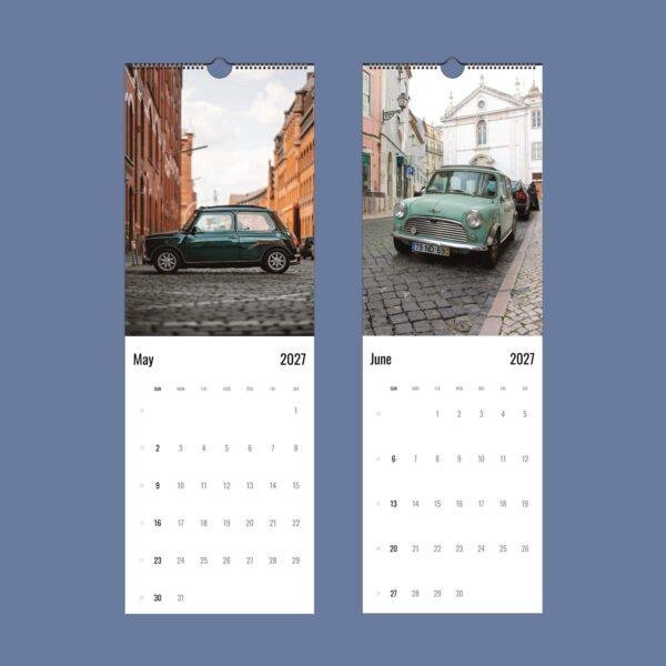 2027 wall calendar featuring classic Mini Cooper cars