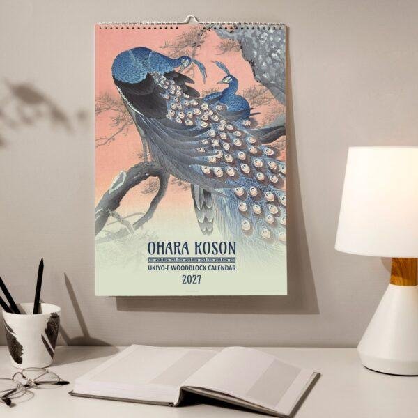 Ohara Koson 2027 Ukiyo-e woodblock wall calendar with peacocks