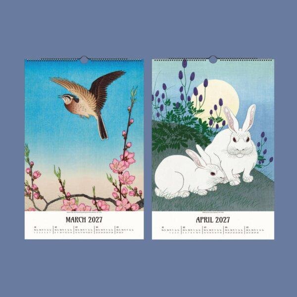 2027 wall calendar featuring Japanese art for March and April