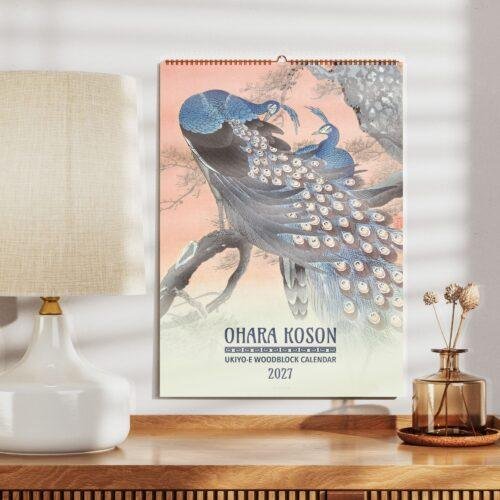 Ohara Koson 2027 Ukiyo-e woodblock wall calendar with peacocks
