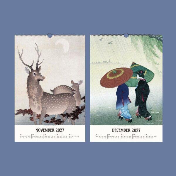 2027 wall calendar featuring Japanese woodblock art prints