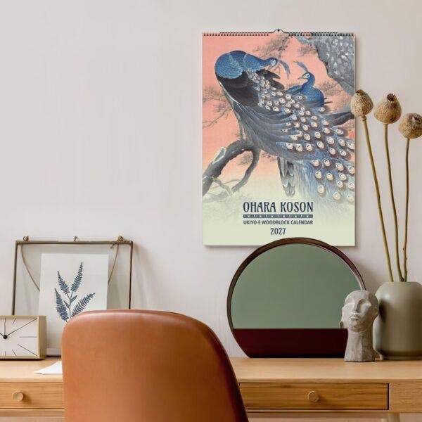Ohara Koson 2027 Ukiyo-E woodblock wall calendar with peacocks