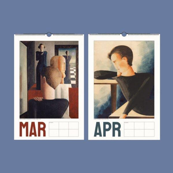 Oskar Schlemmer art wall calendar showing March and April pages
