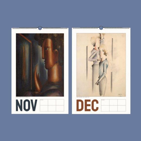 Oskar Schlemmer art calendar showing November and December pages