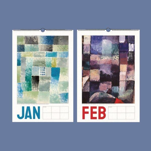 Paul Klee art wall calendar showing January and February pages