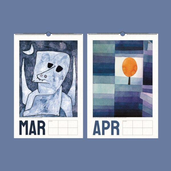 Paul Klee art wall calendar showing March and April pages