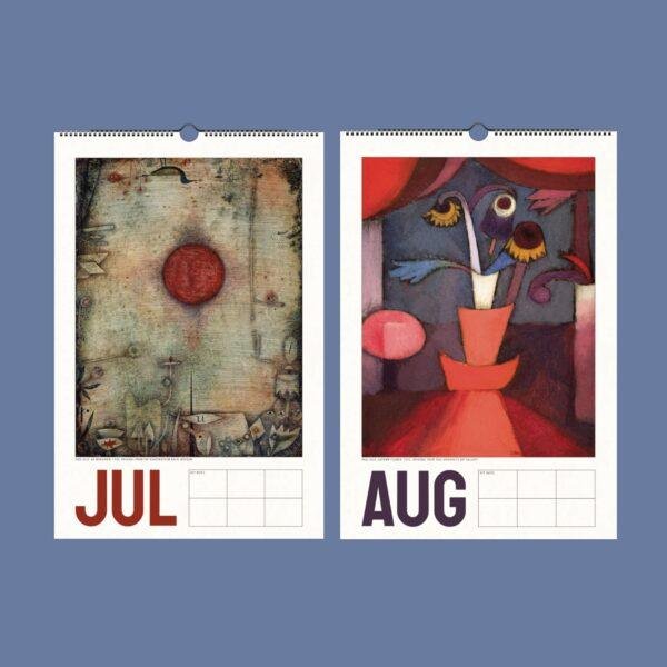 Paul Klee art wall calendar showing July and August pages