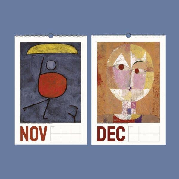 Paul Klee art wall calendar showing November and December pages