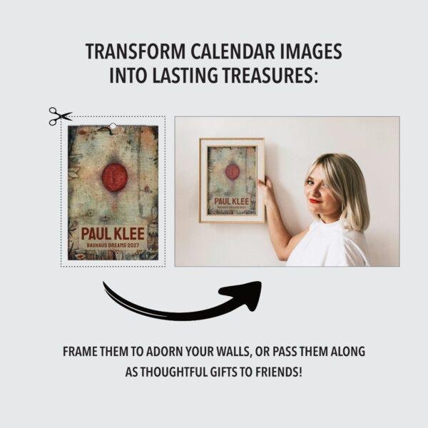 Woman framing Paul Klee Bauhaus Dreams 2027 calendar art