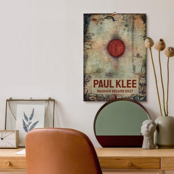 Paul Klee Bauhaus Dreams 2027 wall calendar above stylish desk