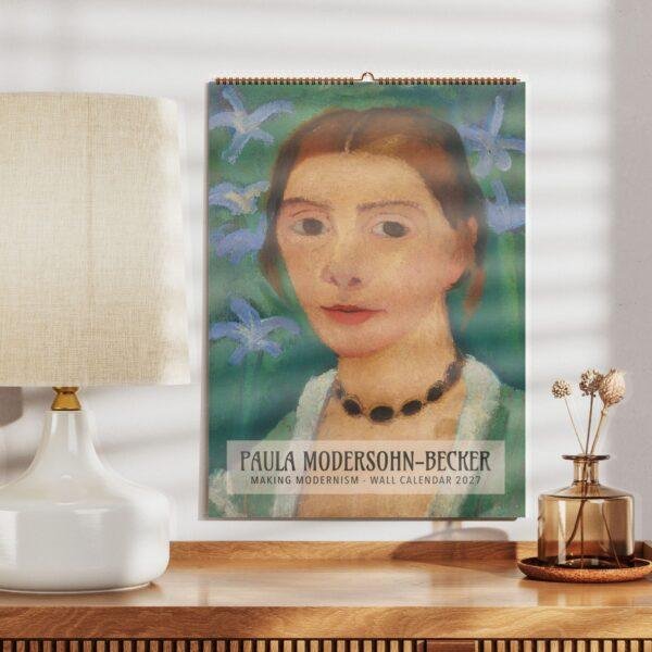 Paula Modersohn-Becker 2027 wall calendar on wooden shelf