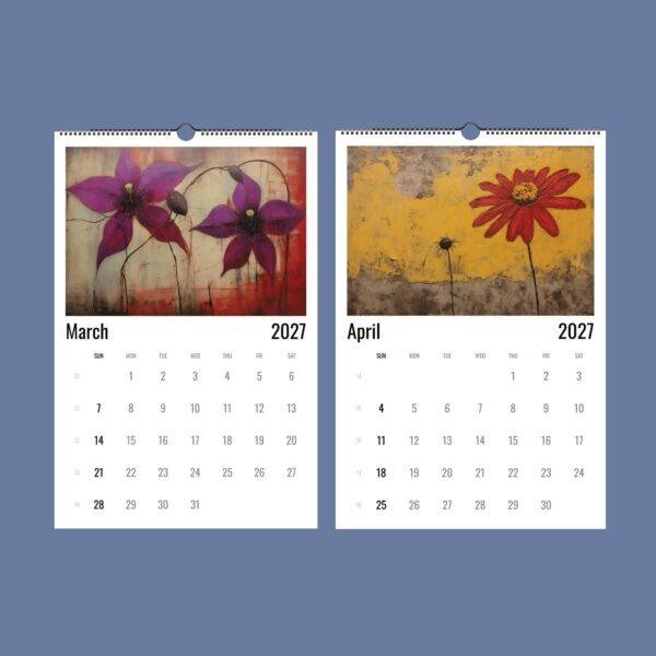 2027 wall calendar showing March and April floral artwork