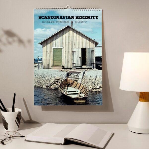 Scandinavian Serenity 2027 wall calendar hanging above desk