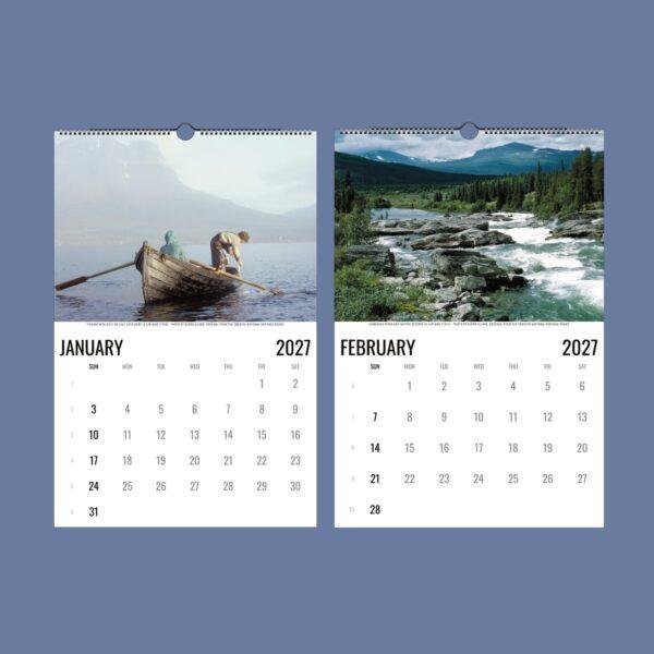 2027 wall calendar showing January and February Lapland photos