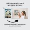 Woman framing Scandinavian Serenity calendar image as wall art