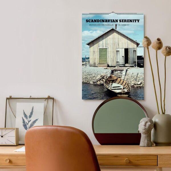 Scandinavian Serenity 2027 wall calendar displayed in cozy workspace