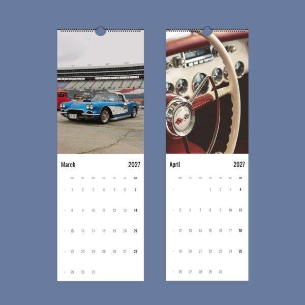 2027 wall calendar featuring classic Corvette cars March April