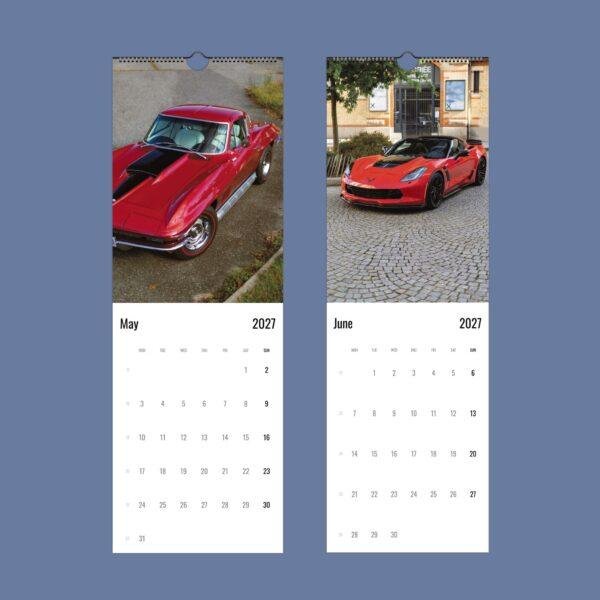 2027 wall calendar featuring classic and modern red Corvettes