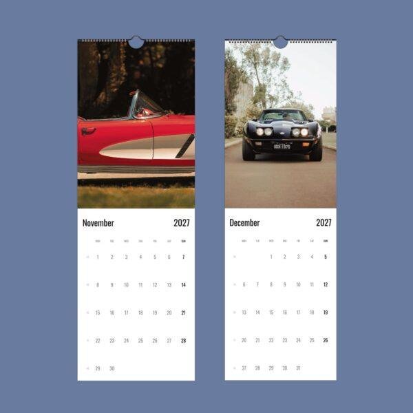 2027 classic car wall calendar showing November and December