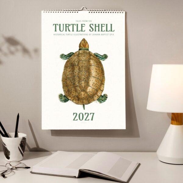 2027 Turtle Shell wall calendar with historical turtle illustration