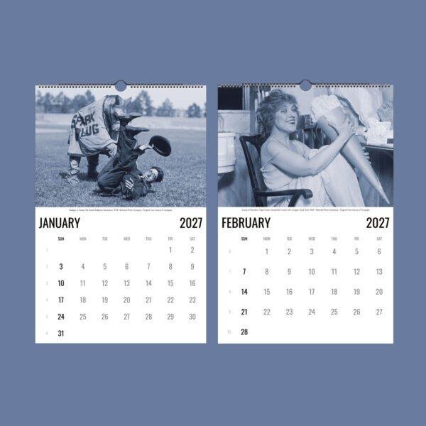 2027 wall calendar showing January and February vintage photos