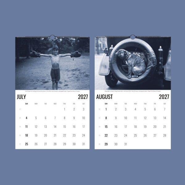 2027 wall calendar showing July and August vintage photos
