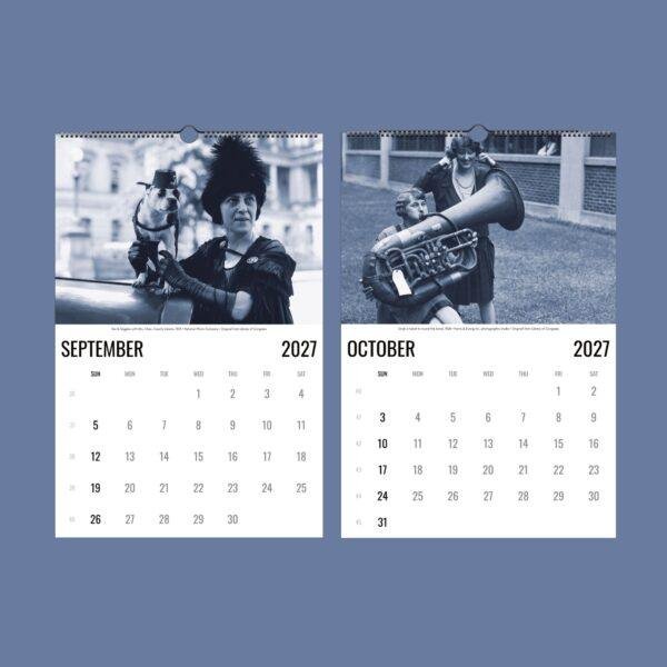 2027 wall calendar showing September and October vintage photos