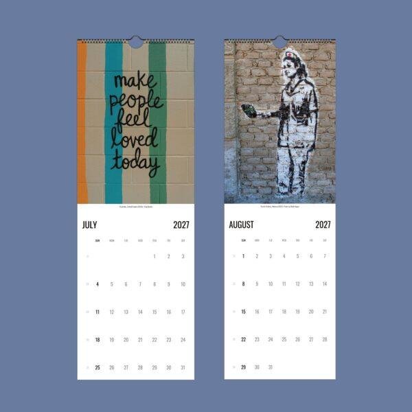 2027 wall calendar showing July and August street art