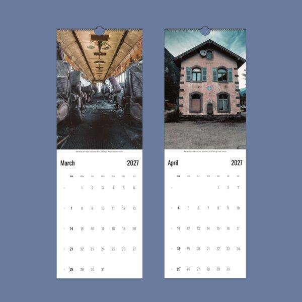 2027 wall calendar showing March and April abandoned places