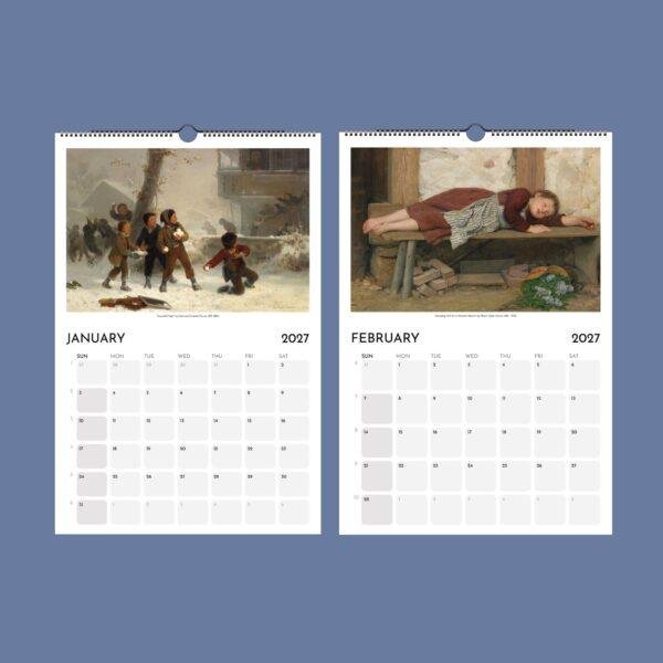 2027 wall calendar featuring classic paintings for January and February